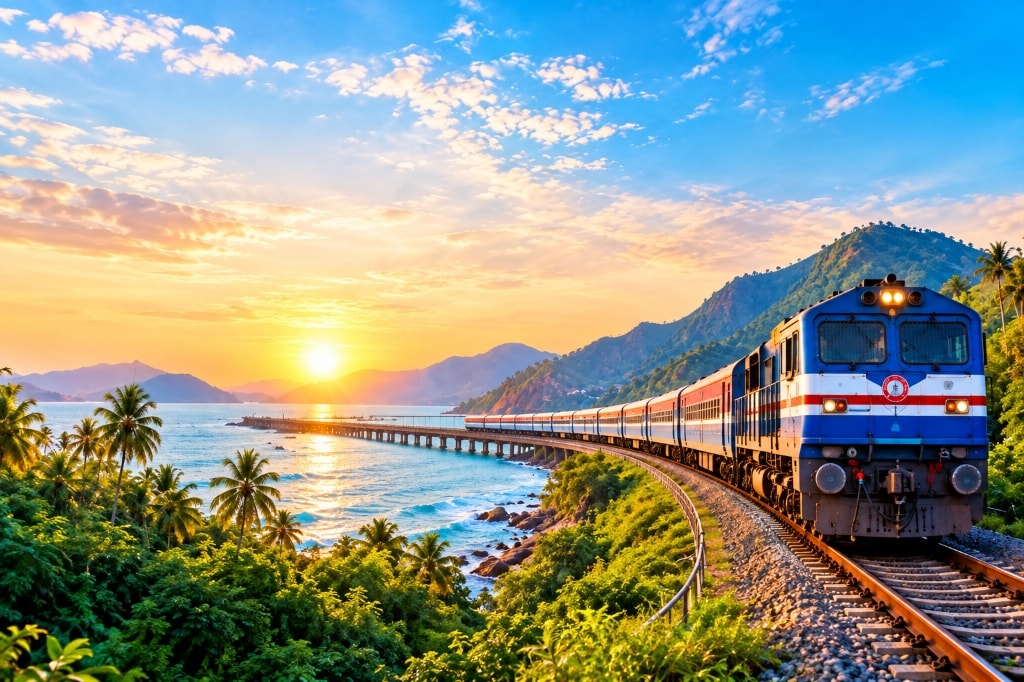 Train travel hero background